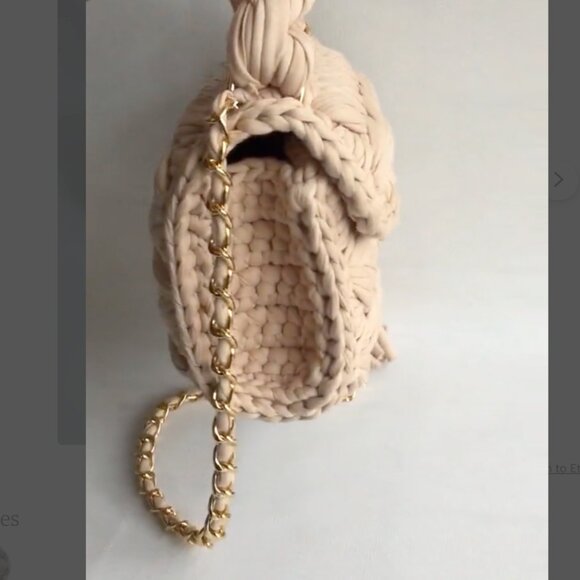 Women's Knit Hand Woven Evening Handbag Beige - Picture 3 of 3